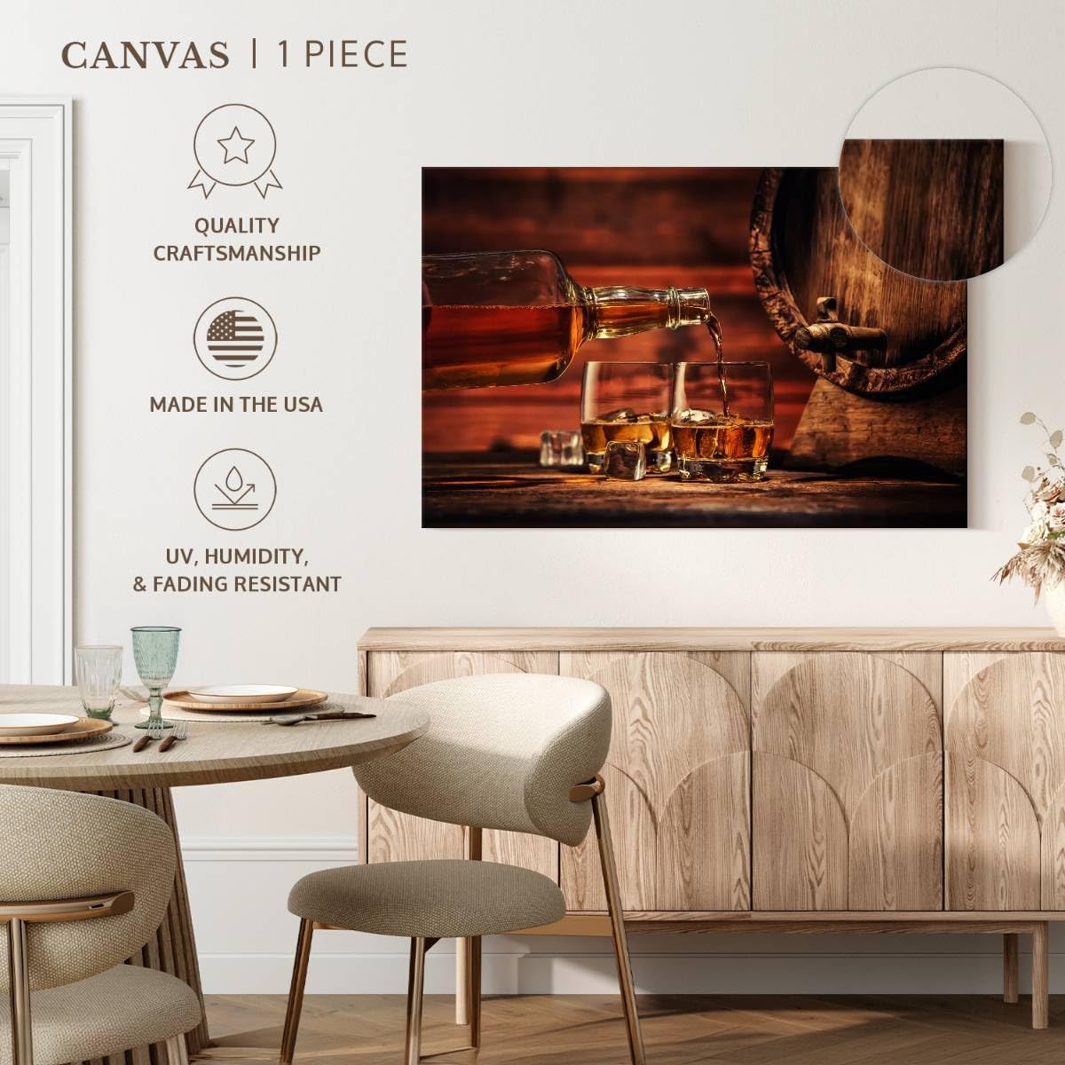 ElephantStock Whiskey Glass Canvas - 1 Panel Alcoholic Wall Art - Classy Beer/Whisky/Wine Decor - Alcoholic Drinks Photography for Home Bar Decor - 12" X 8"