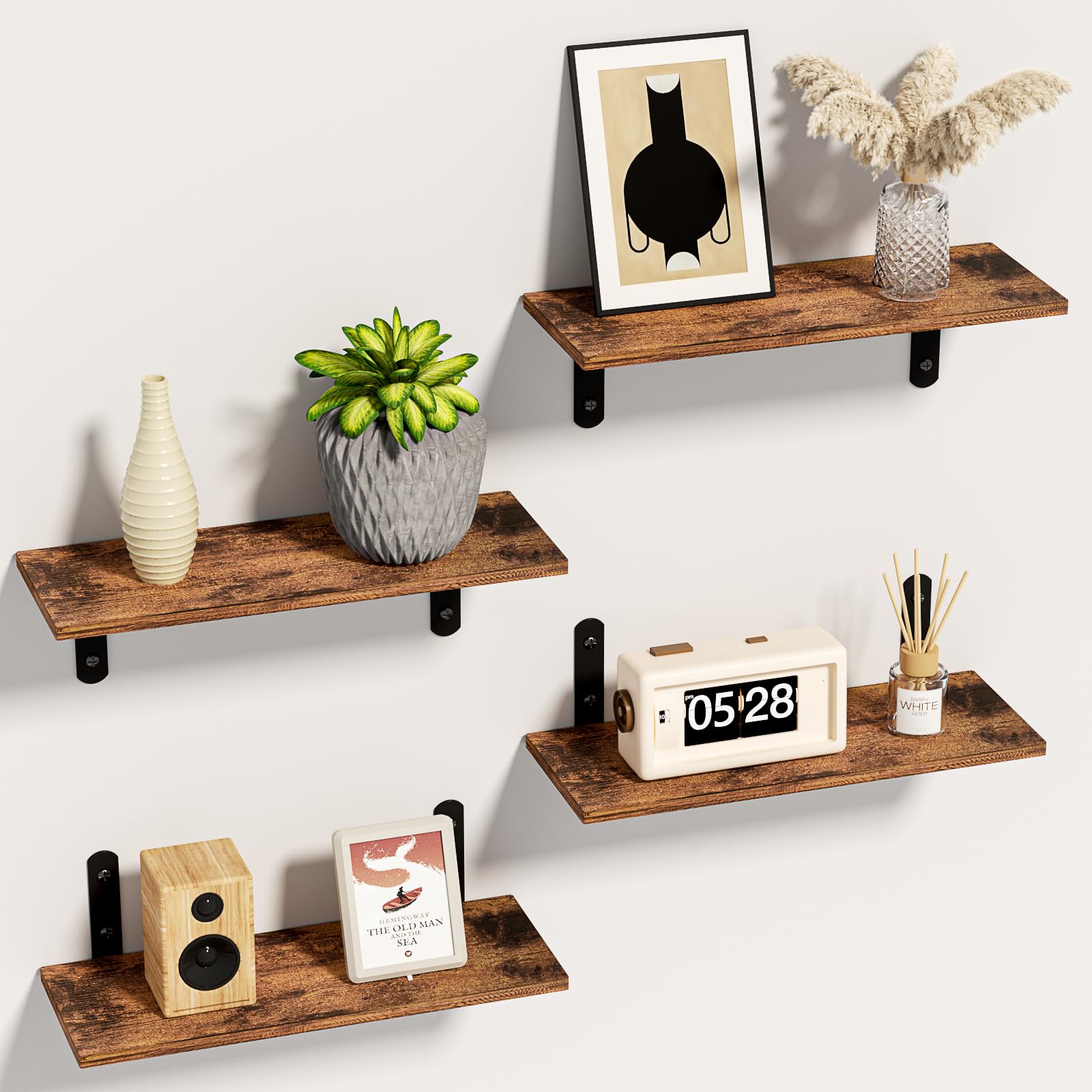 Estanterias de Pared, Baldas Flotantes, Eestantería Pared Cocina, Repisas de Pared para Dormitorio Sala Estar (Marrón y Negro)