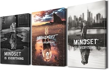 YOUHONG 3 Pieces Mindset Is Everything Wall Art Motivational Inspirational Decor Poster Quotes Office Posters for 12Wx16Hx3PCS