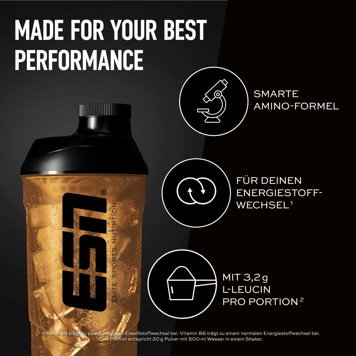 ESN EAA+, Peach Iced Tea, 400 g, allen 9 EAAs & Vitamin B6, 3,2 g Leucin pro Portion, ideale Löslichkeit, vegan - made in Germany