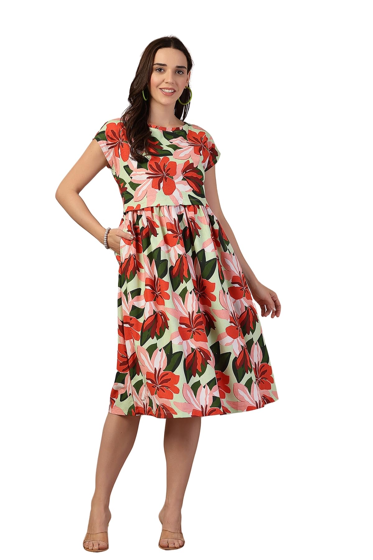 Floral Cotton Zipless Maternity Dress-image-18