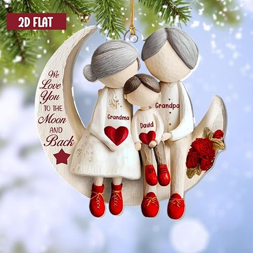 Miniatura 3 de Grandparent and Grandchild Moon Love - Adorno acrílico personalizado de 1 capa, We Love You to The Moon and Back, regalo de recuerdo de Navidad,