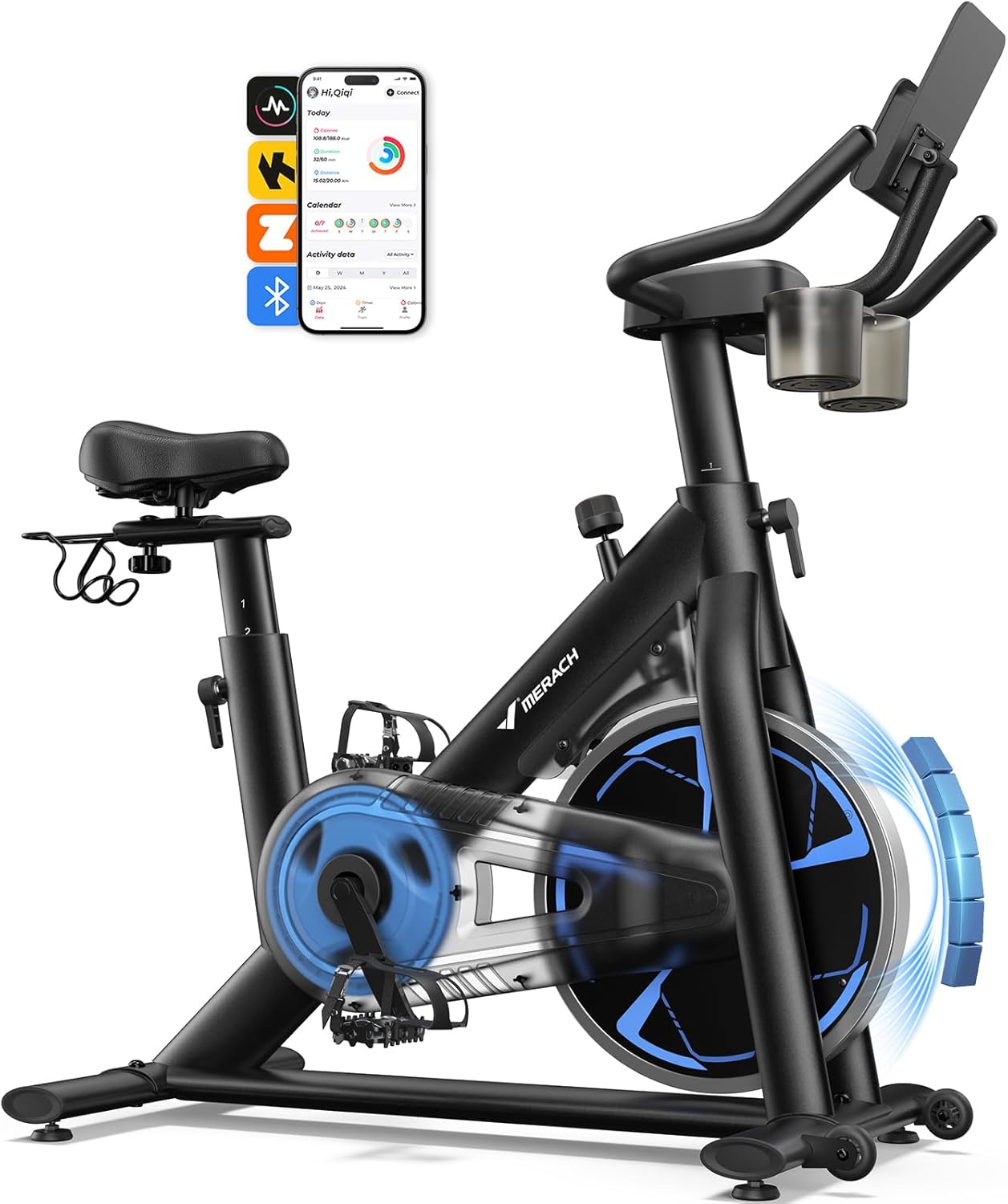 Merach S36 Magnetic Exercise Bike: Quiet Home Stationary Spinning Bike, 330lb Capacity, App Tracking, Adjustable Comfort Seat