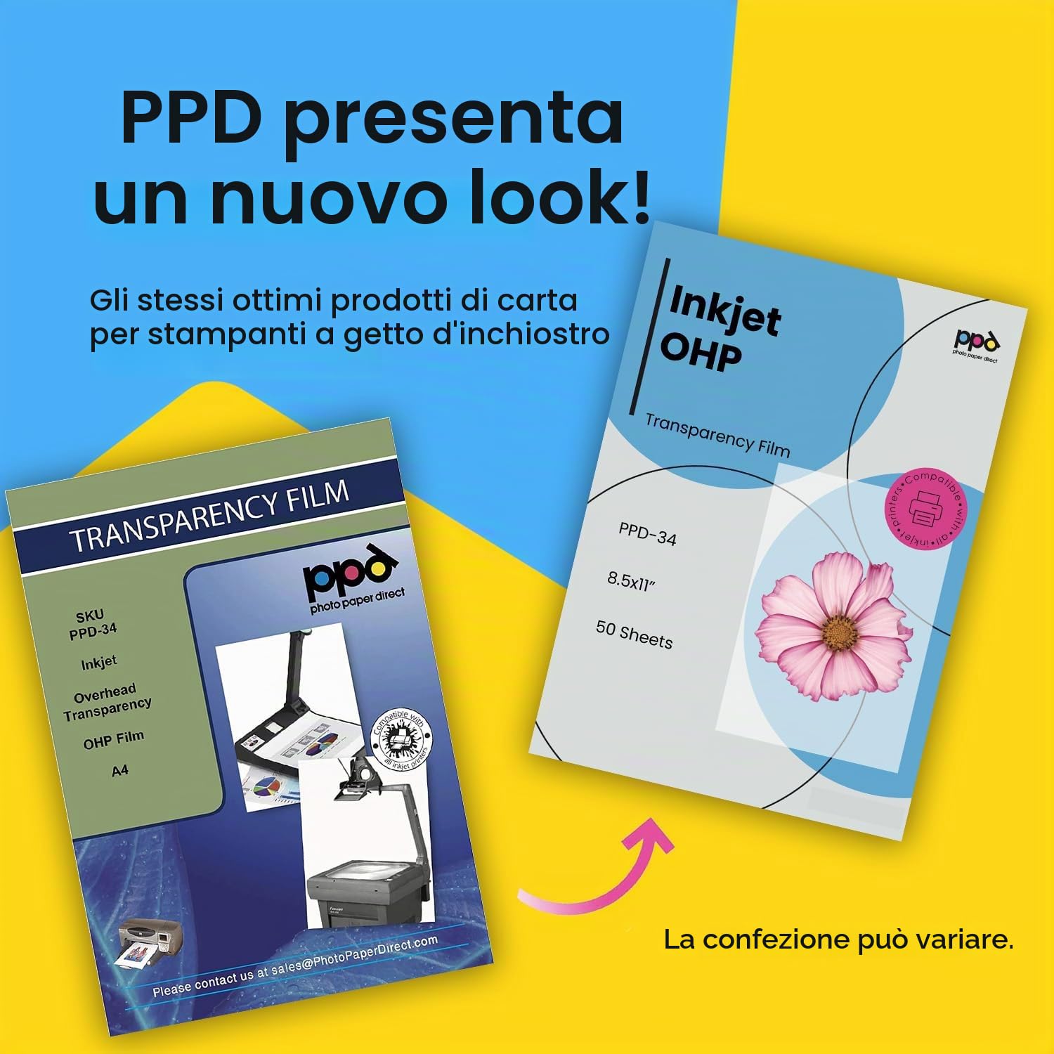 PPD A4 50 Fogli Trasparenti Per Stampanti Inkjet - Per Lavagne Luminose - PPD-34-50