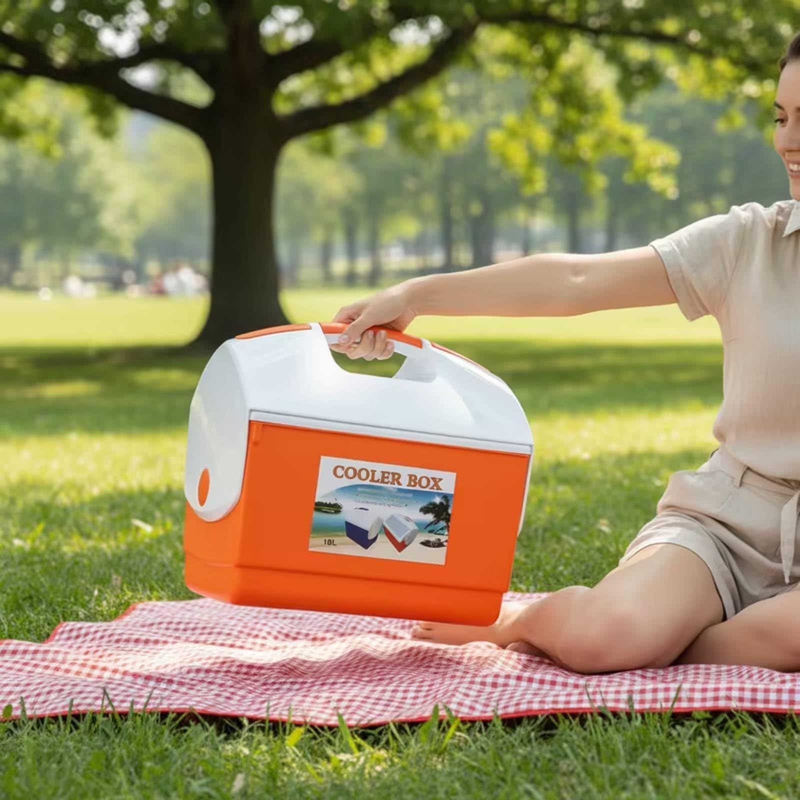 Nevera Portátil con Asa Uso Intenso Nevera Rígida Plástico Doble Tono Caja Aislada Rectangular para Camping, Pesca, Playa