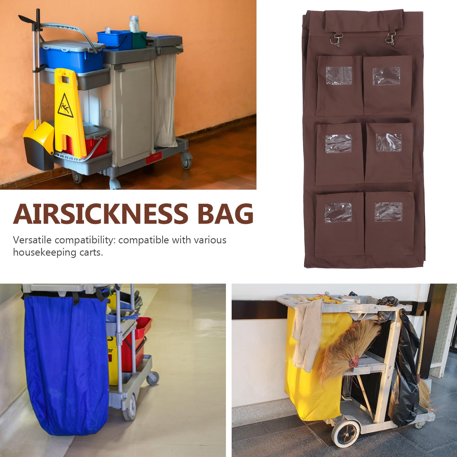 BESTYASH Bolsa para Carrito de Limpieza con 6 Bolsillos - Organizador de Bolsas de Basura Colgante de Alta Capacidad para Carrito de Limpieza Comercial, Reemplazo para Hotel