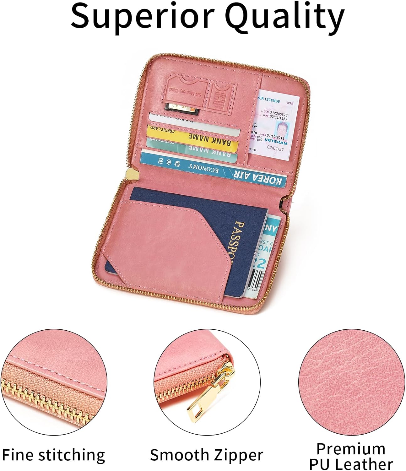 Travel Passport Wallet RFID Blocking Passport Holder-Women and Men with Zippered Ladies Passport Cover image 5