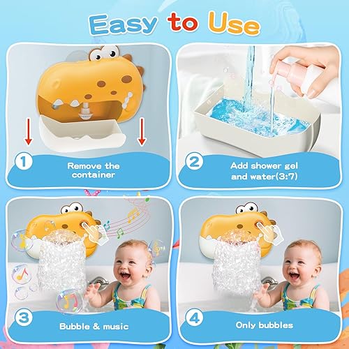 Miniatura 3 de Juguetes de baño para bebés de 1 a 3 4 a 8 años, máquina recargable de burbujas de baño de dinosaurio con música para niños pequeños, juguetes de