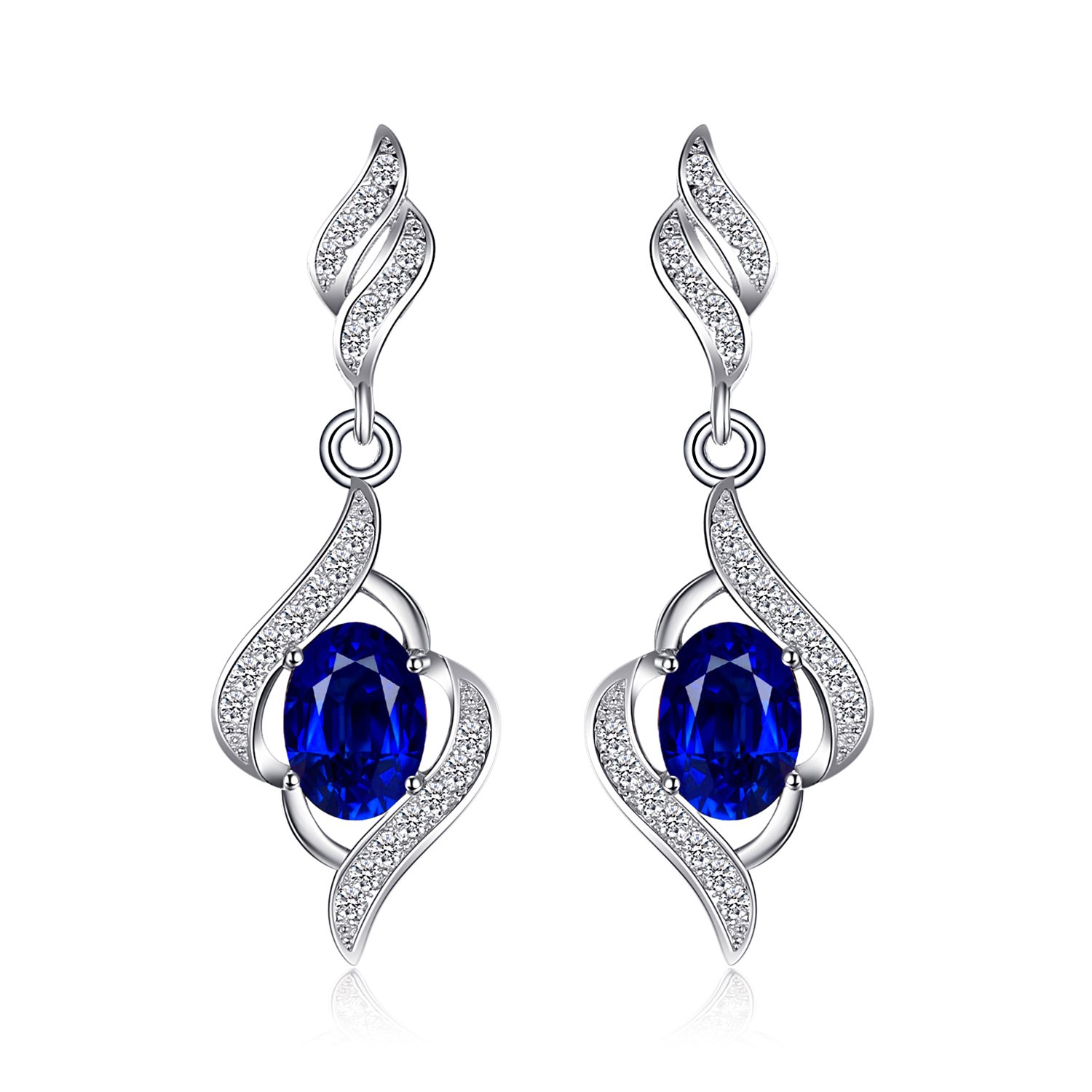 JewelryPalace Luxus Oval 2.2ct Erstellt Blau Saphir Ohrhänger Ohrstecker, Blauer Stein Schmuck Set, Ohrringe Silber 925 Mädchen Echt Silber Damen 925, Schmuck Ohrringe Frauen Geschenke Rosegold Gold