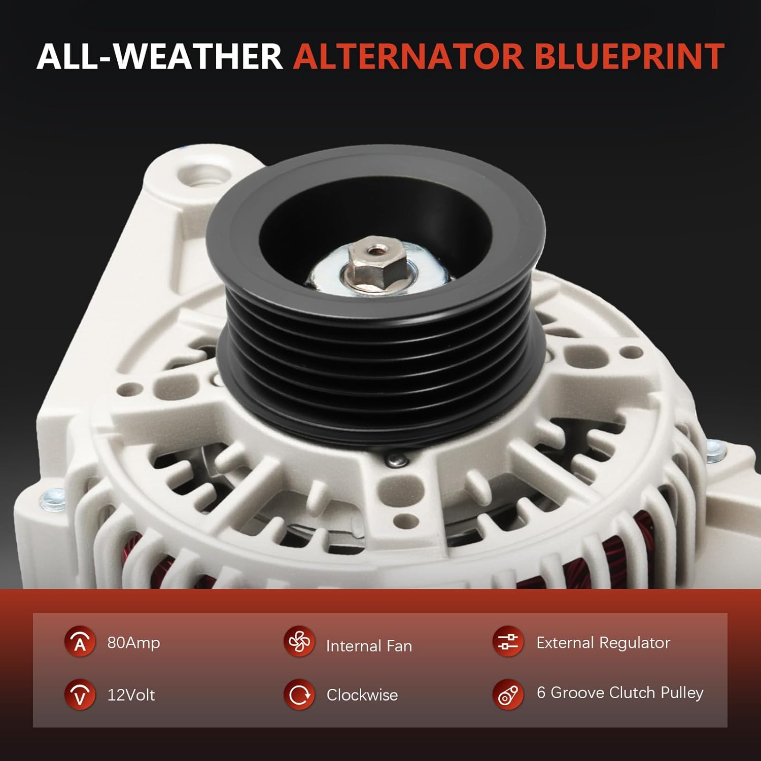 Alternator Compatible with Pontiac Vibe 2003-2008, Toyota Corolla 2003-2008, Celica 2000-2005, Matrix 2003-2008, MR2 Spyder 2000-2005, 1.8L, 80 Amp 6-Groove Pulley 13878 13878N