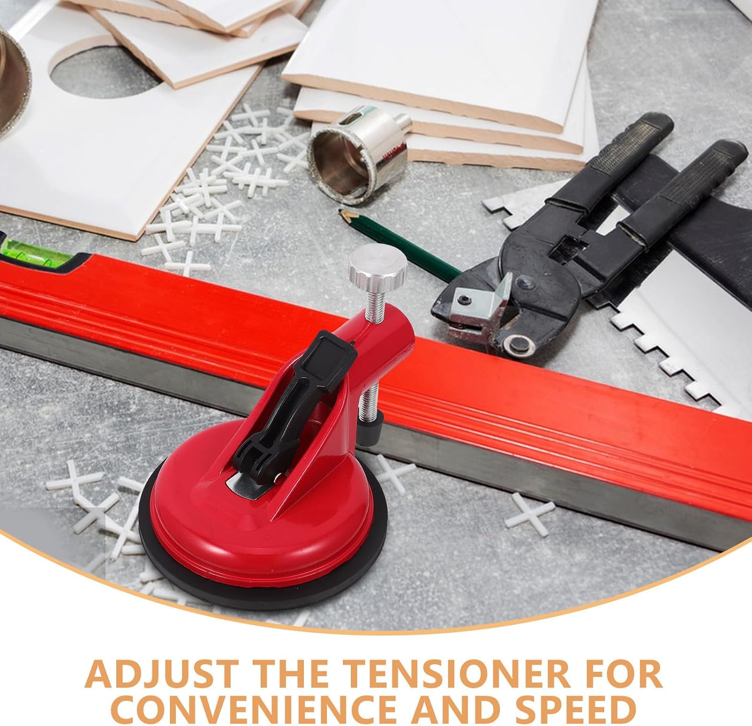 Tile Leveling Suction Cup Tensioner for Glass Marble Stone | Durable Metal and Rubber Build, Smooth-surface Use, Tension Adjuster for Installing and Stabilizing Levels in Construction