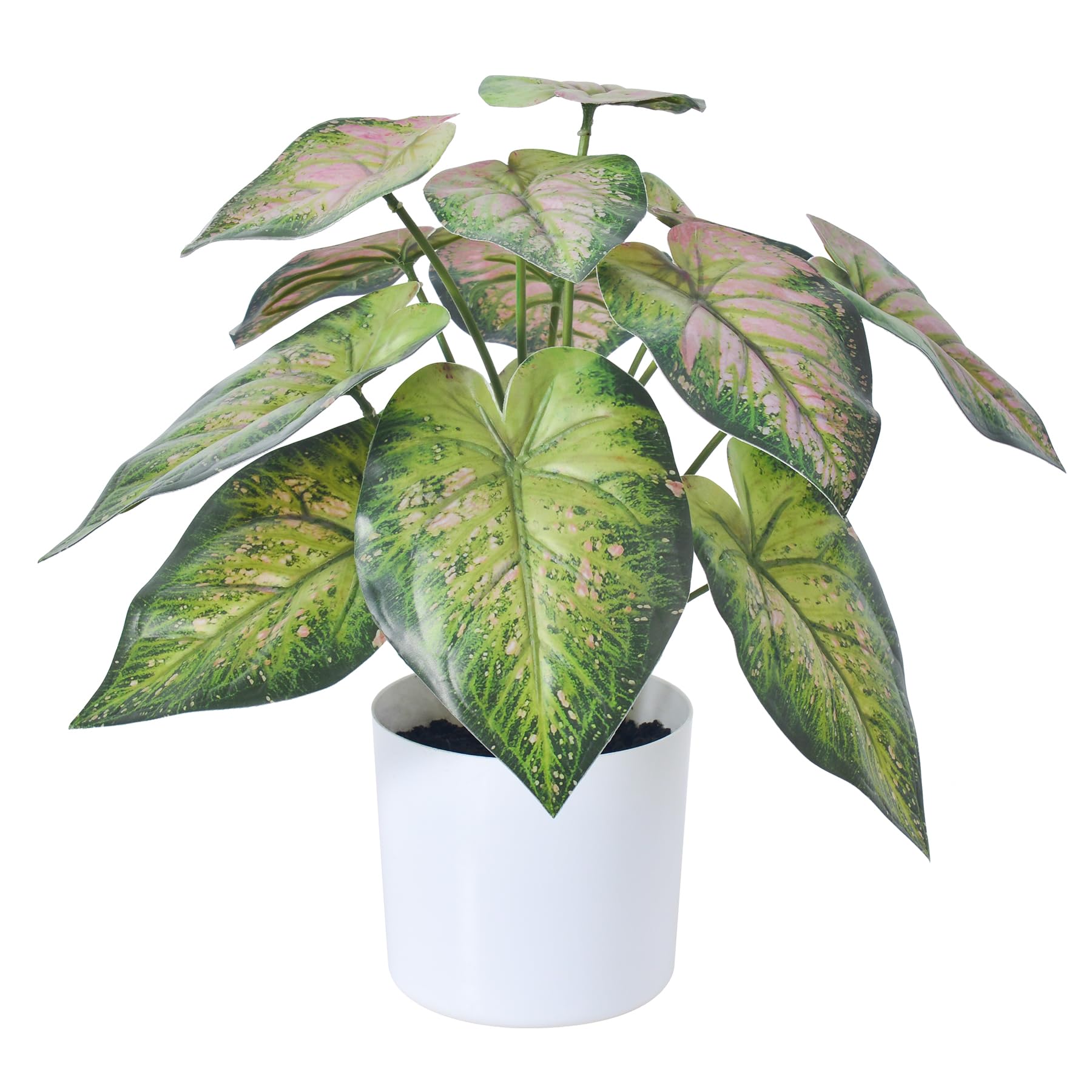 HAIHONG 15.7 Inch Fake Plants Artificial Caladium Plants Indoor, Samll Artificial Plants with Green Leaves, Potted Faux Plants for Desk Shelf Office Room Decoration?1Pack?