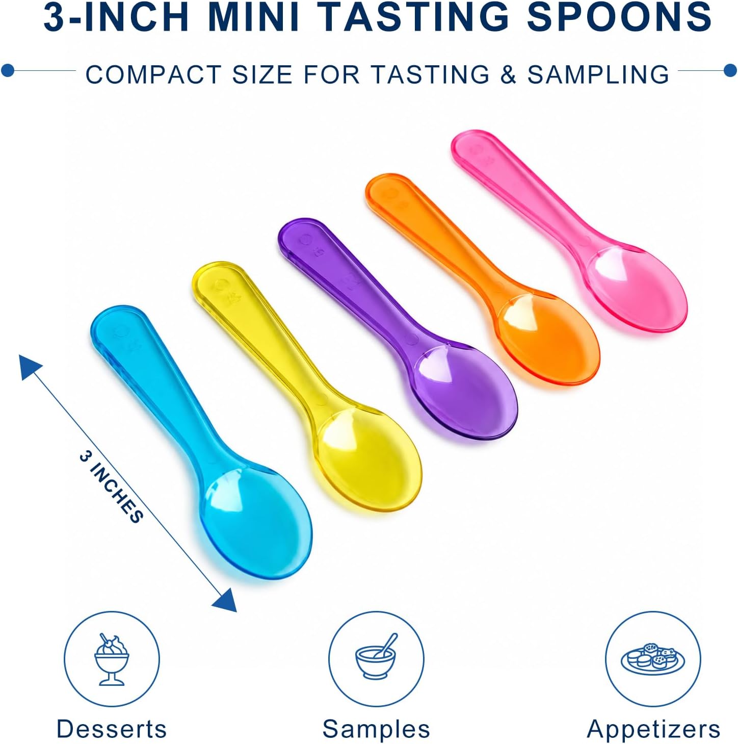 1000 PCS Tiny Taster Spoons, 3 Inch Disposable Sample Spoons Bulk | Colorful Tiny Plastic Spoons For Food Sampling, Ice Cream, Gelato, Desserts, Catering, Parties, And Event Tasting Tables