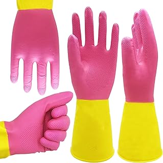 ROYAKI Chemical Gloves Set of 2 Pairs, Waterproof Protective Flock Lined Heavy Duty Rubber Gloves