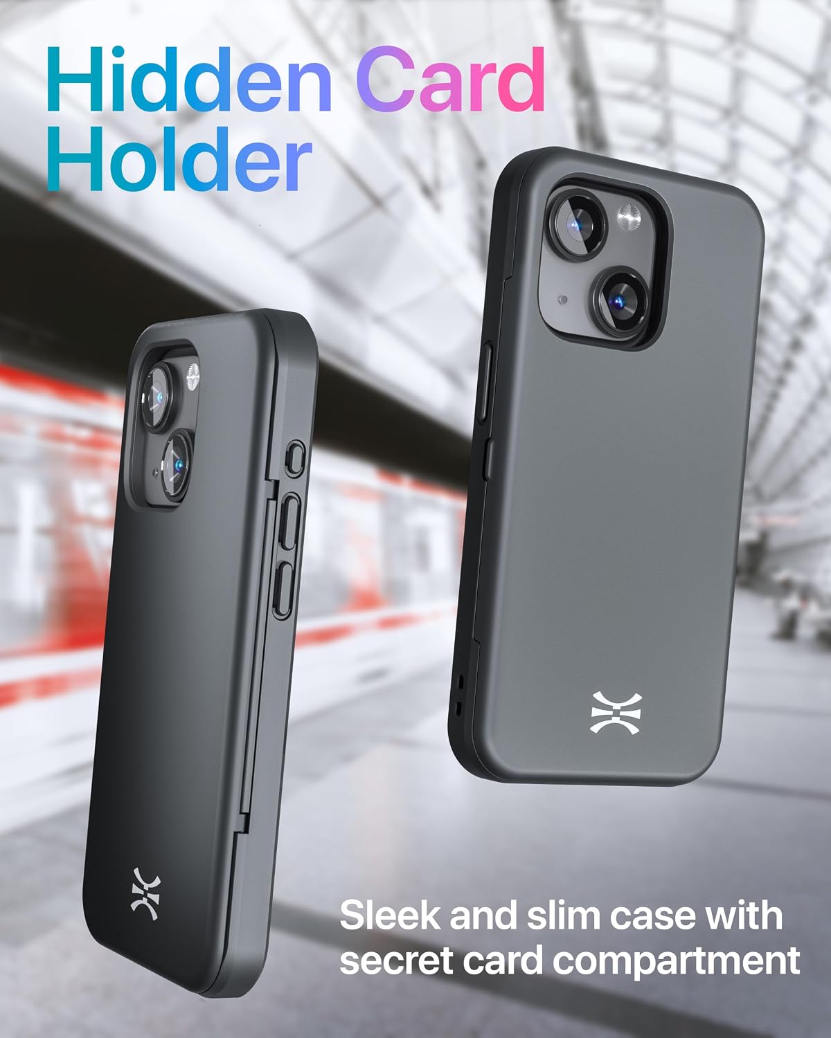 TORU for iPhone 15 Wallet Case with Card Holder, Hidden ID Credit Card Slot Flip Kickstand, Slim Fit Shockproof Heavy Duty Phone Cover with Strap - Black