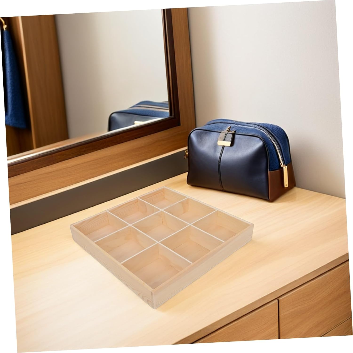 Solid Wood Drawer Underwear Storage Box with 9 Spacious Compartments, Clothes Organizer for Drawers, Neatly Arranged Socks and Accessories, for Bedrooms and Offices
