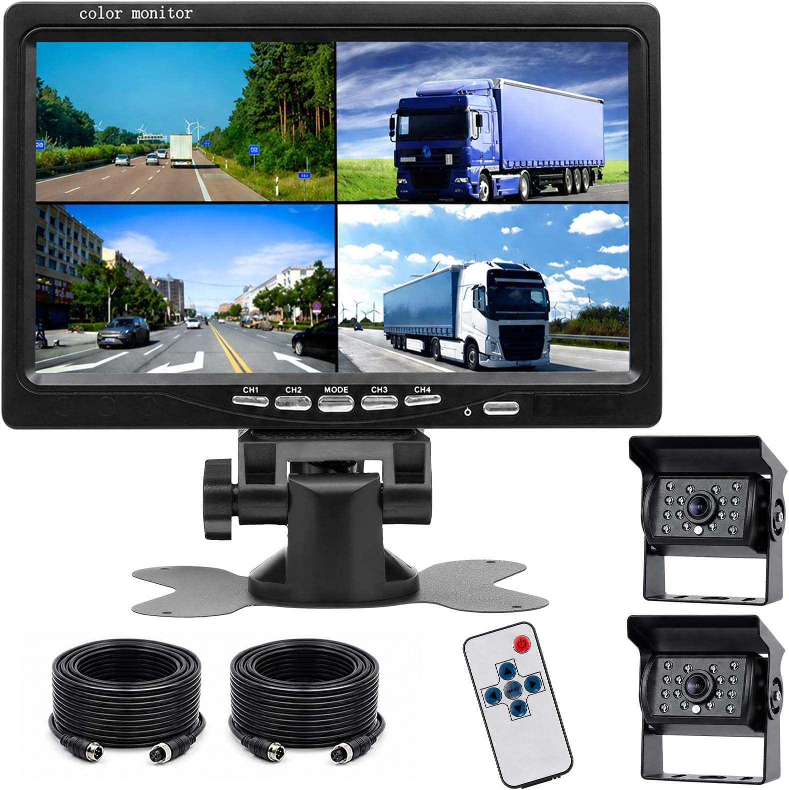 Camecho Vehicle Backup Camera 4 Split Monitor Front View, Rear View Camera Auto 18 IR Night Vision Waterproof Aviation 4 Pins Connector with 33 ft Cables For Trucks, RV, Trailer,Bus