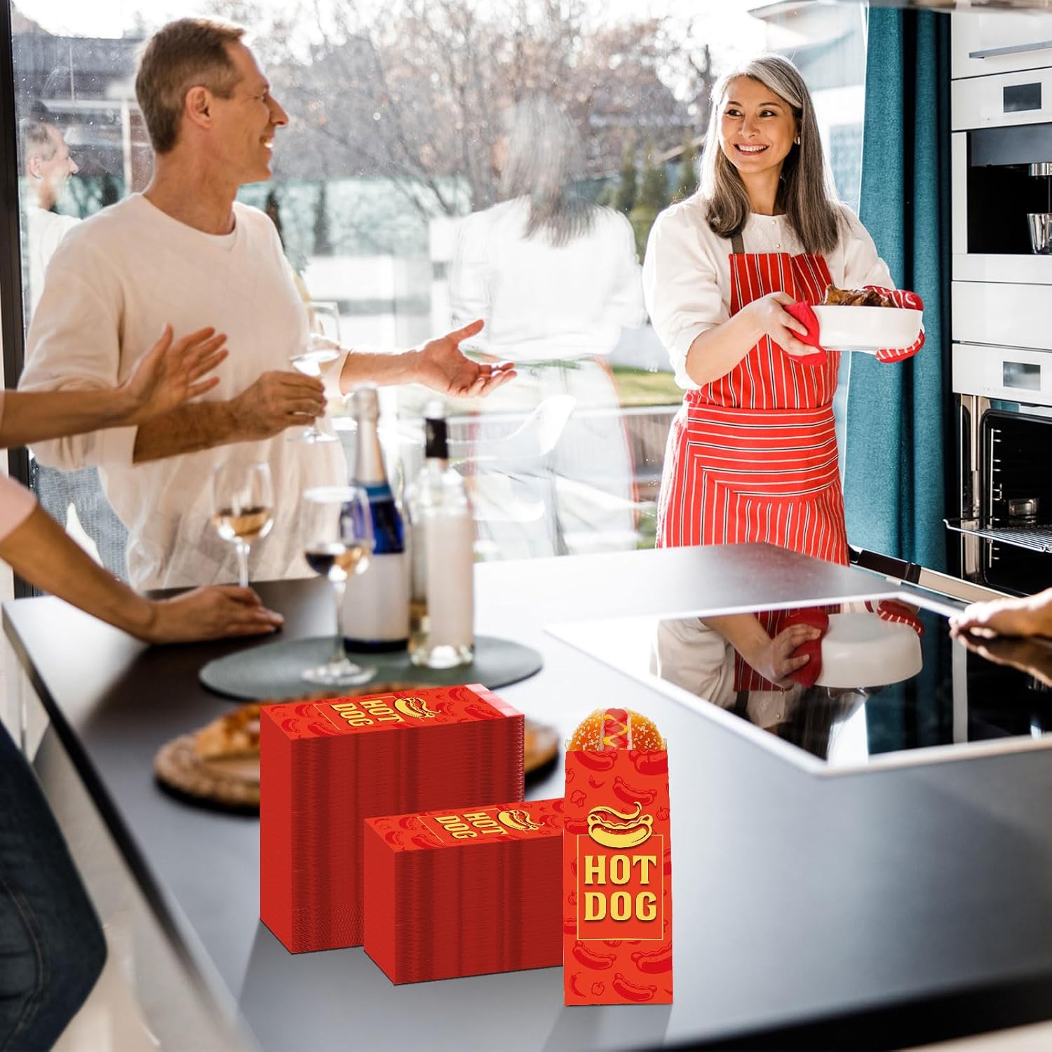 Eaasty 800 Pack 500 Pack Paper Hot Dog Wrappers Bulk, 9'' Red Hot Bag Sleeves, Insulated Grease Resistant Disposable Paper for Popcorn Sausages Carnival Themed Party, Food Cart, Concession Standard