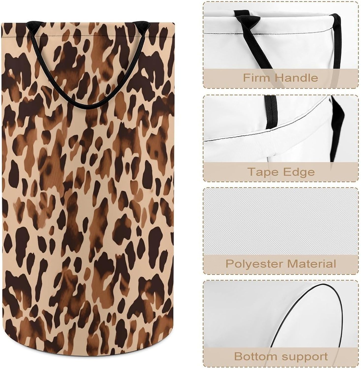 Brown Cow Print Pattern Laundry Hamper with Handles Large Collapsible Laundry Basket Waterproof Freestanding Dirty Clothes Basket Portable Clothes Hamper for Bathroom Bedroom Daily Use