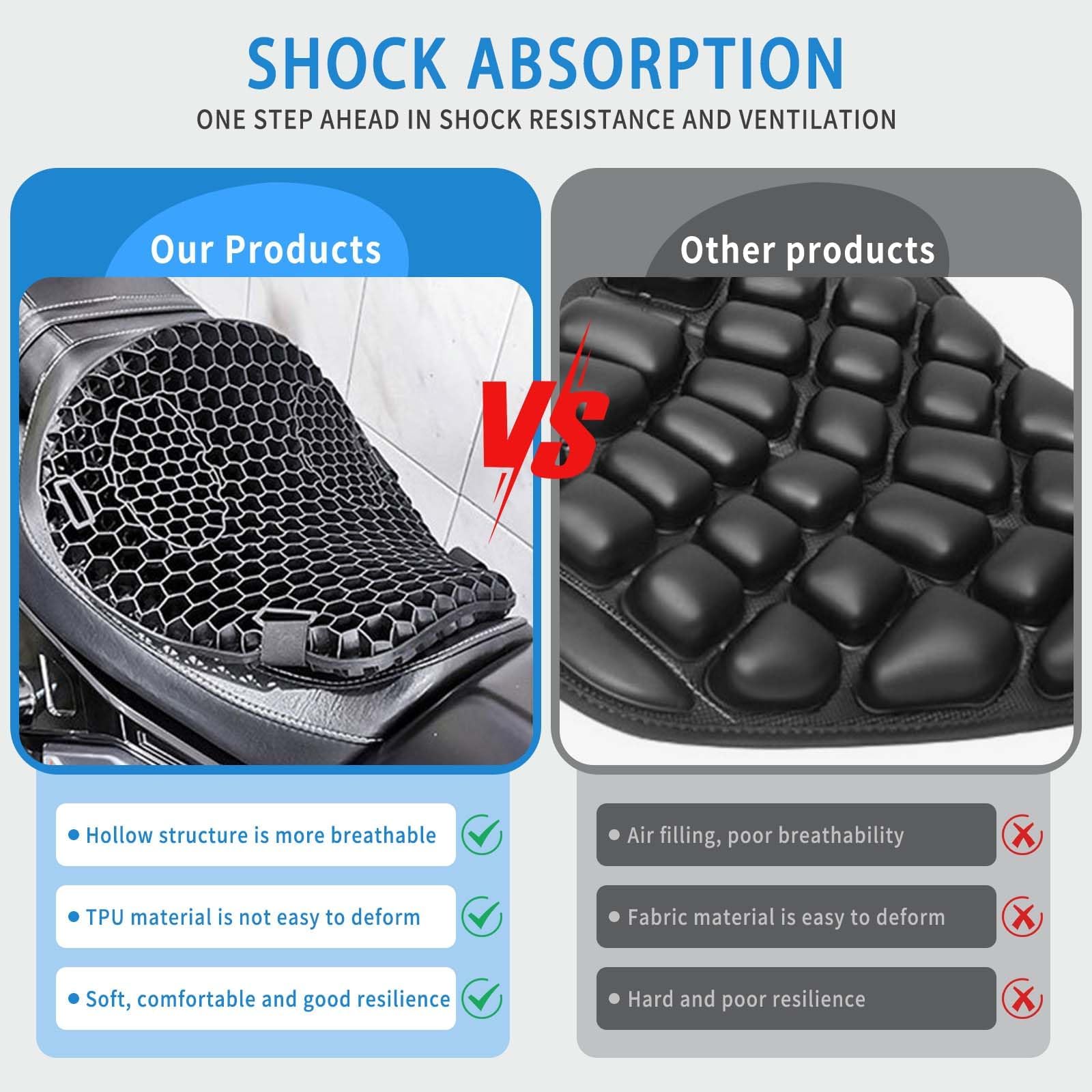 Coussin de siège de moto en gel pliable, protection de siège de moto, coussin de siège en gel pour moto, respirant et confortable pour une longue durée