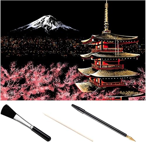 Miniatura 6 de EXCEART Scratch Art Adultos Scratch Pintura Mount Fuji Scratch Off Art Picture & 3pcs Scratch Art Herramientas para DIY Doecoration regalo
