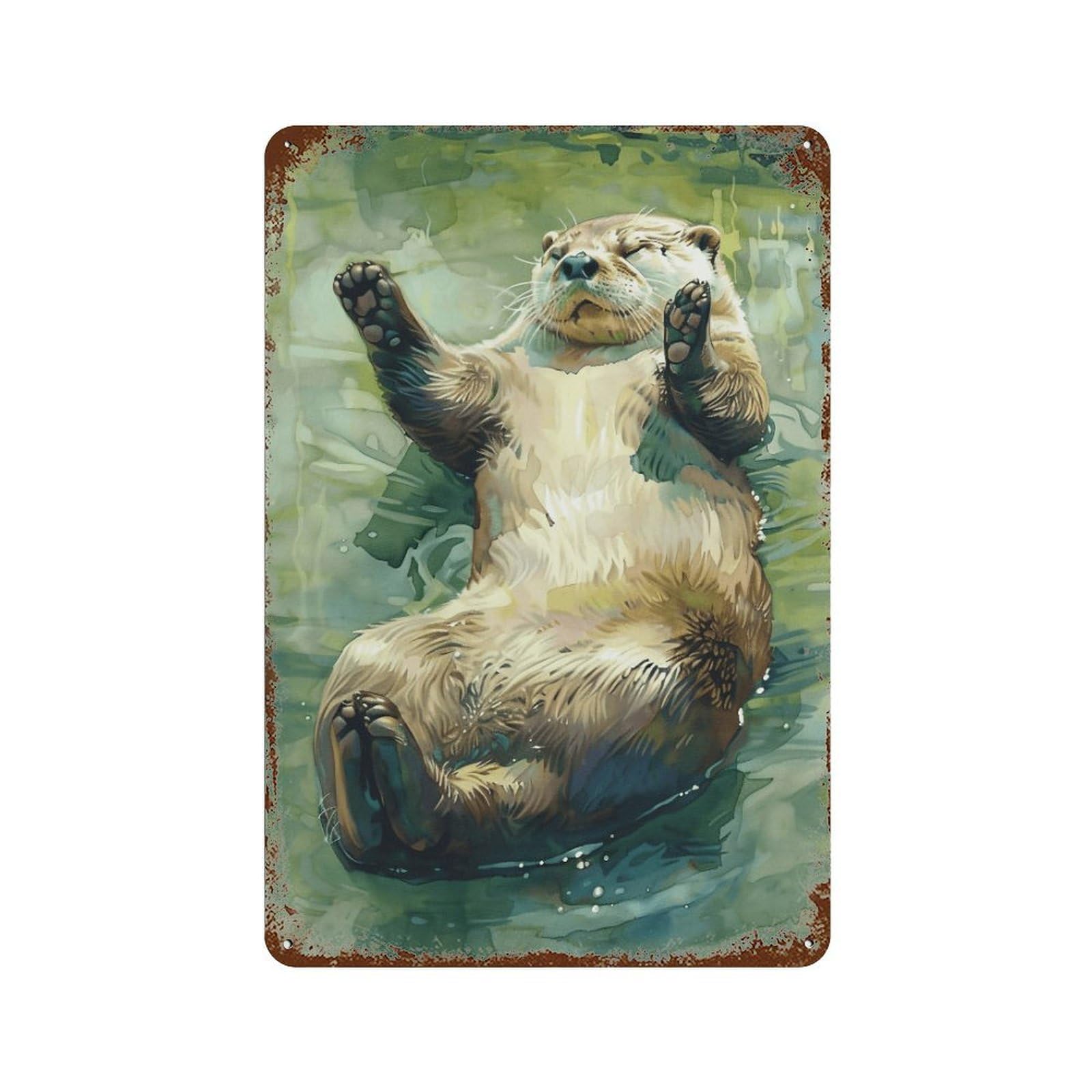 HDURYEYRYY Floating River Otter Watercolor 01 Wall Retro Iron Vintage Art Metal Tin Sign Poster Modern Home Cofffee Club Art Bar Shop Decor 30x20cm
