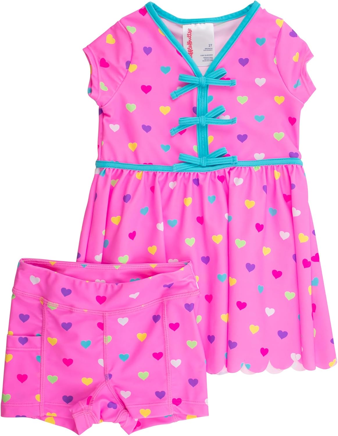 RuffleButts Girls UPF50+ Athletic Active Short Sleeve Bow Dress & Bike Short Set