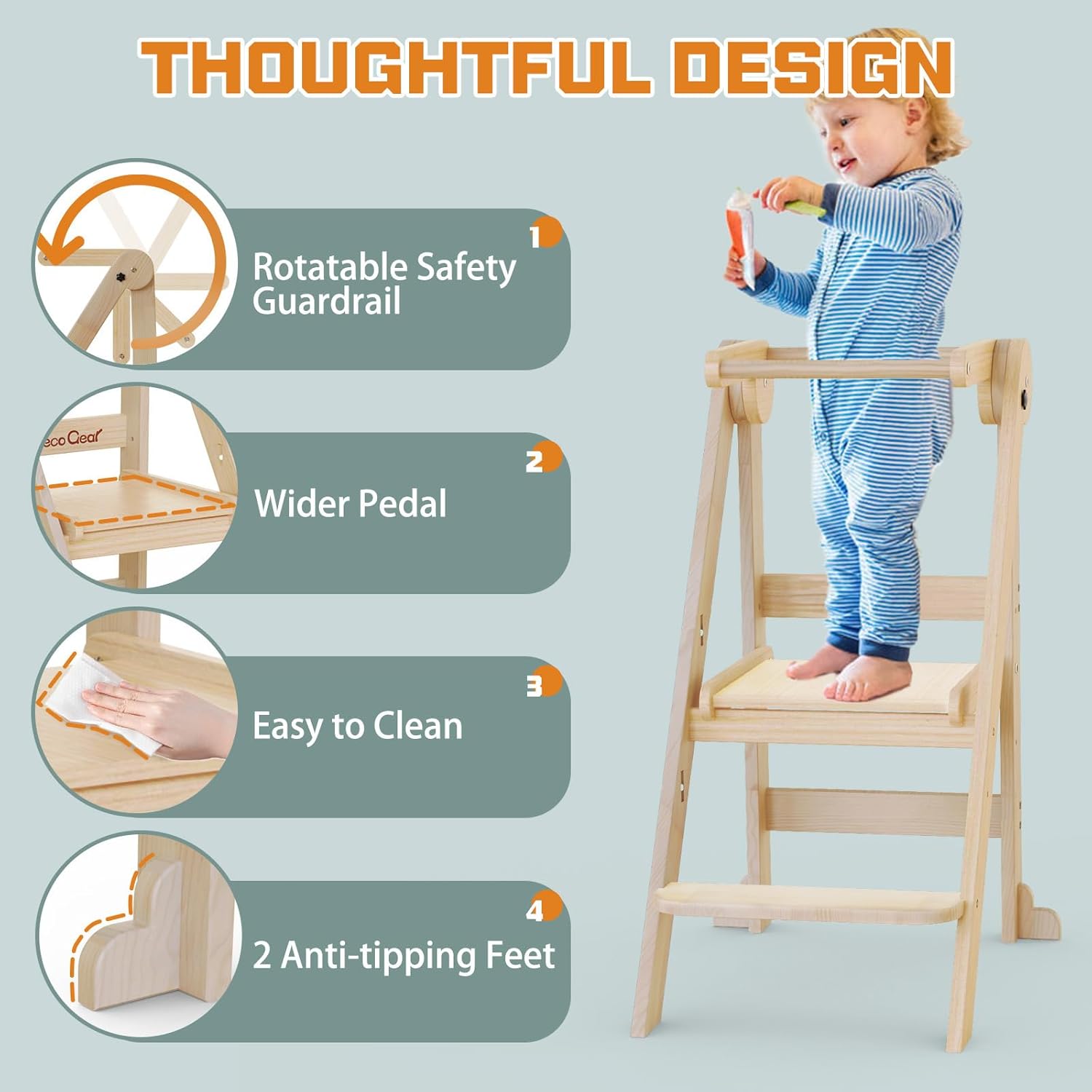 Foldable Toddler Kitchen Stool Helper