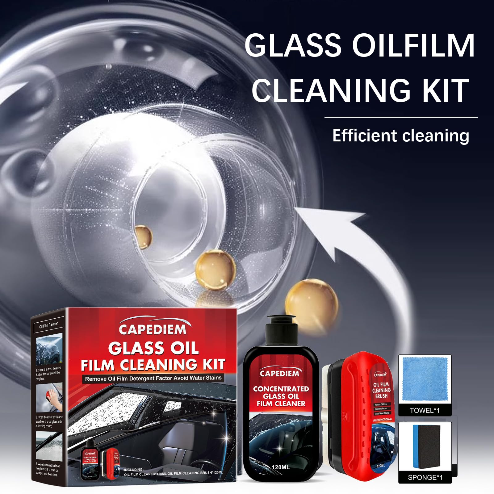 CAPEDIEM 2025 NEW Automotive Oil Film Cleaning Brush for Car Windows, Glass Cleaning Board, Suitable for Windshield Glass Oil Film Remover, Car Windshield Cleaner (1, black)