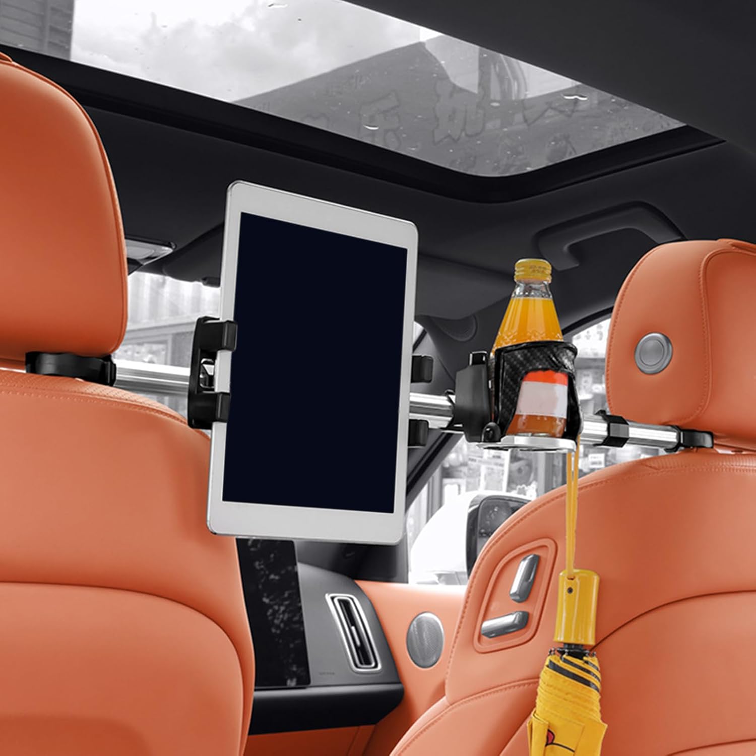 Car Tablet Holder - Telescopic Stand with Hook Cup Storage, Headrest Tablet and Phone Mount for Truck, SUV, or Sedan, Vehicle Organizer, Adjustable Holder with Secure Grip, Travel Accessory for Kids