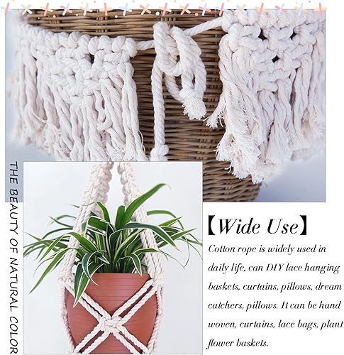 Miniatura 5 de Cuerda de macramé gruesa de 0.315 in x 32.8 pies, cuerda de algodón trenzada de algodón natural, 3 capas para colgar en la pared, para colgar en la