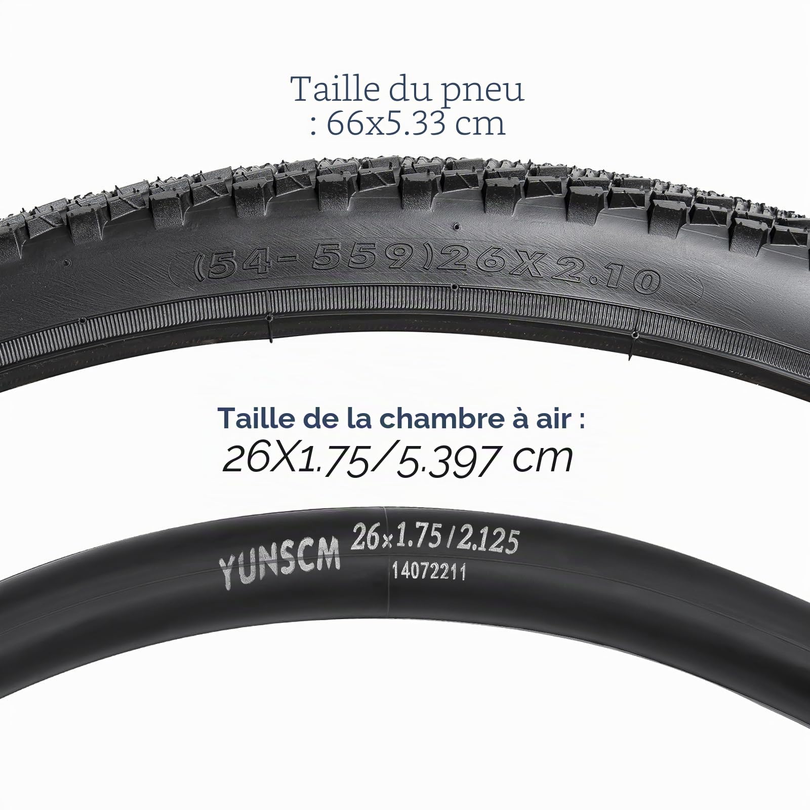 YUNSCM 26 Pouces Vélo pneus 26x2.10/54-559 and 26 Pouces Vélo Chambre à air Schrader Valve Compatible with All Terrain Vélo 26x2.0 26x2.10 26x2.125 Bike pneus and Chambre à air (Y-836)