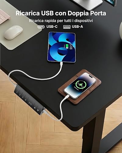 HUANUO Scrivania regolabile in altezza, 120 x 80 cm, con porta di ricarica USB-C e USB-A, altezza regolabile da 72 a 118 cm, 4 impostazioni di memoria, gestione cavi e ganci - 4