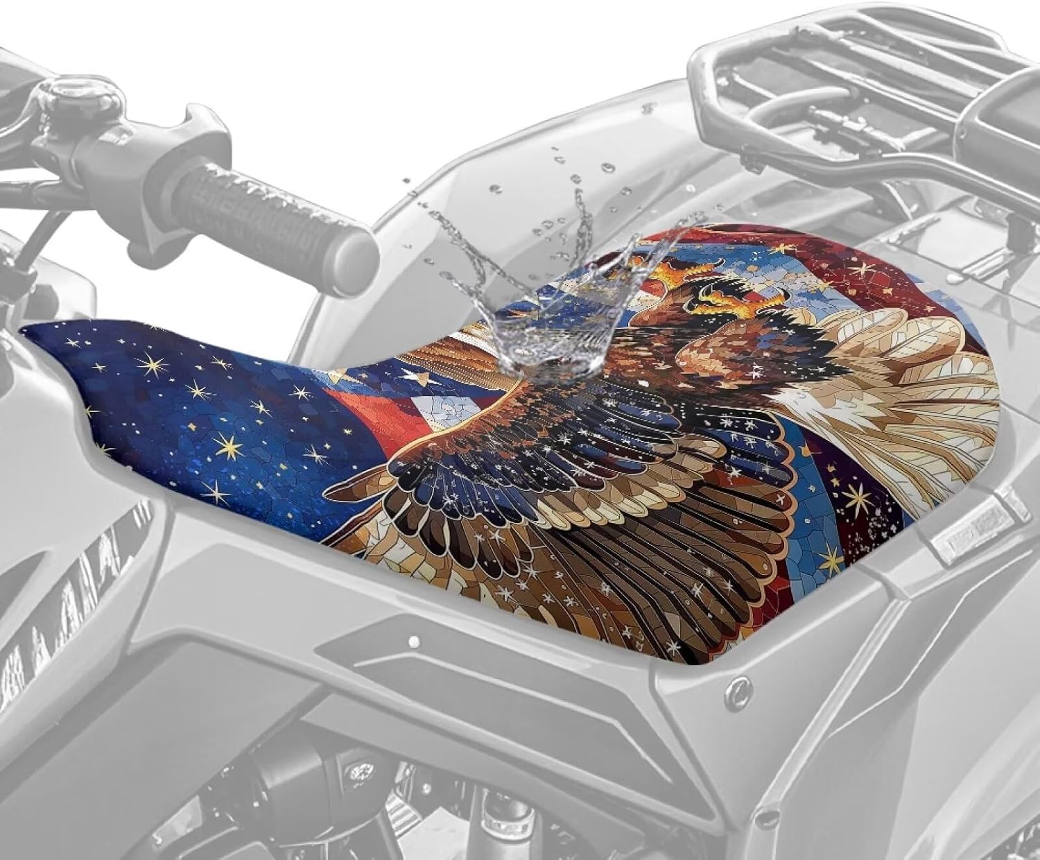 Eagle American Flag ATV Seat Cover Universal Four-Wheeler Seat Wraps Non-Slip Waterproof Compatible with Polaris Sportsman Polaris Scrambler Honda Rancher