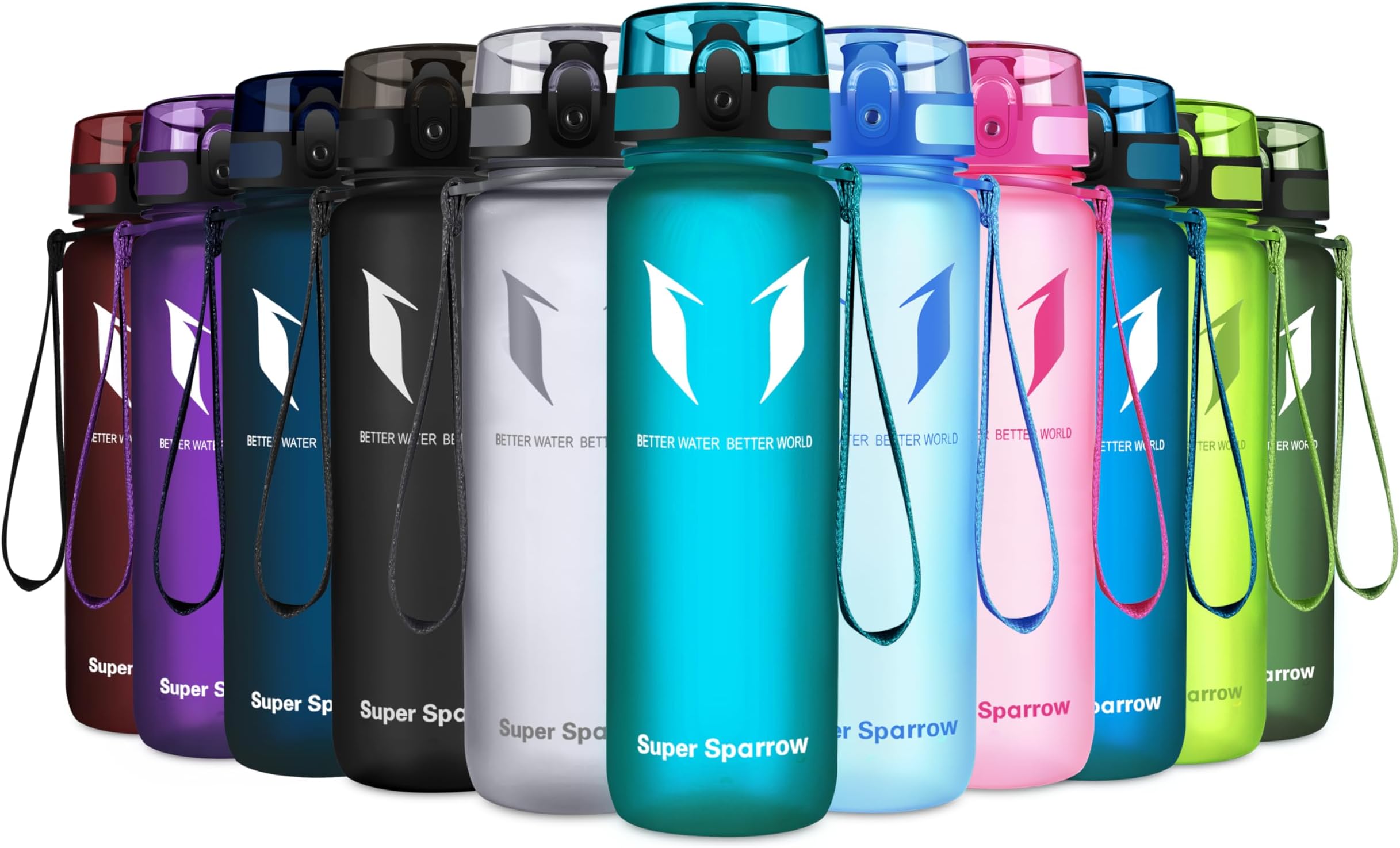 Super Sparrow Sports Water Bottle - 350ml & 500ml & 750ml & 1000ml - Non-Toxic BPA Free & Eco-Friendly Tritan Co-Polyester Plastic - For Running, Gym, Yoga, Outdoors and Camping