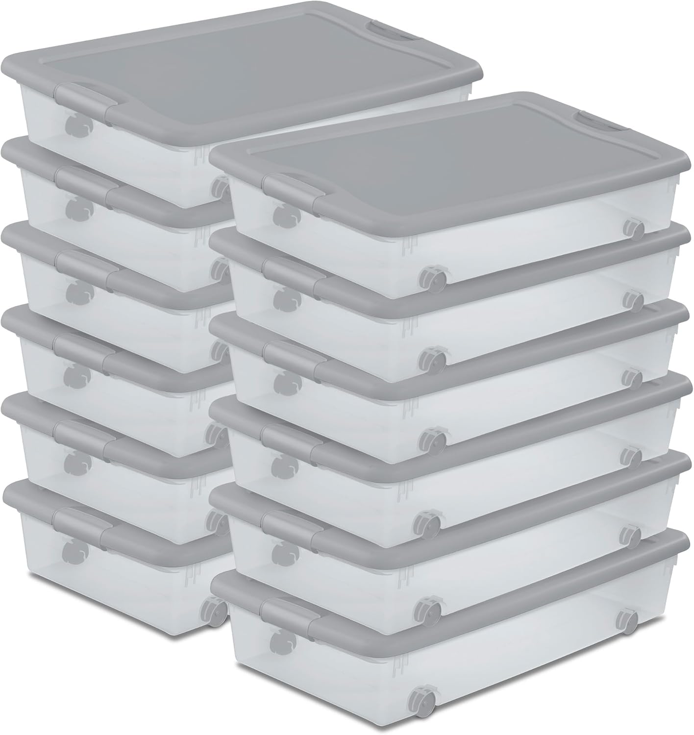 Sterilite 4-Pack 56 Quart Wheeled Latching Box, Underbed Plastic Storage Organizer, Pearl Blush Tint - Under Bed Rolling Container Bin with Lid and Wheels for Home or Dorm Bedrooms and Closets