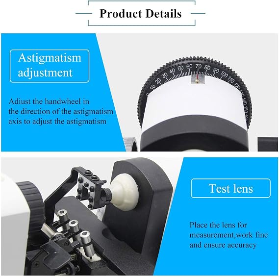 0.12D Scale Manual Lensmeter, ±20D Optical Lens Meter, Lens Diameter: 20-80mm, 3W Portable Optometry Machine,5D To +5D Eyepiece Focus, 0-180° Prism Axis Angle, for Optical Shops, Optical Centers