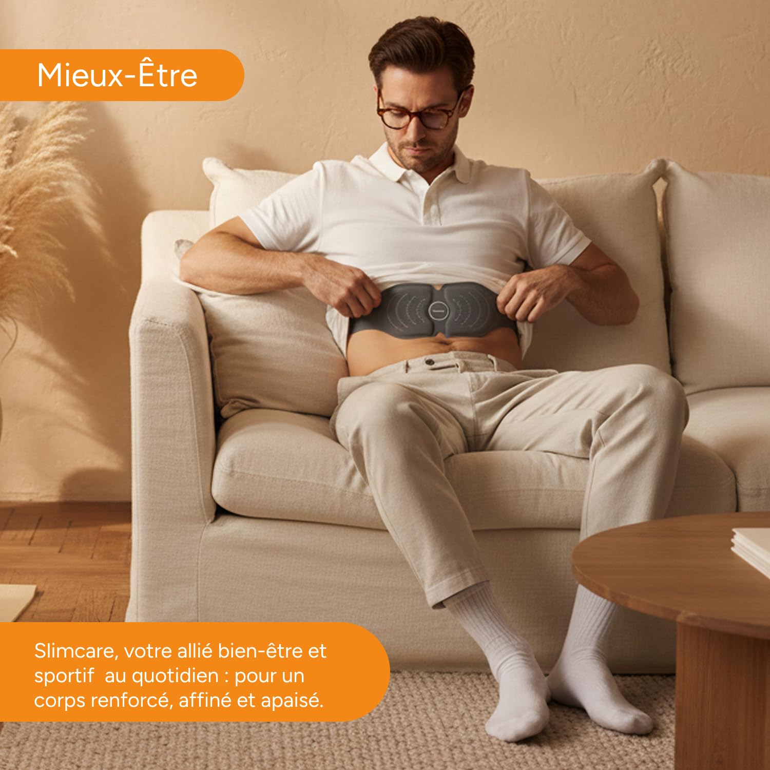 Terraillon Ceinture chauffante Lombaires et Ventre sans Fil Slim Care | Electrostimulation avec programmes guidés TENS & EMS, Tonifie Les Muscles et favorise la Relaxation, Télécommande incluse