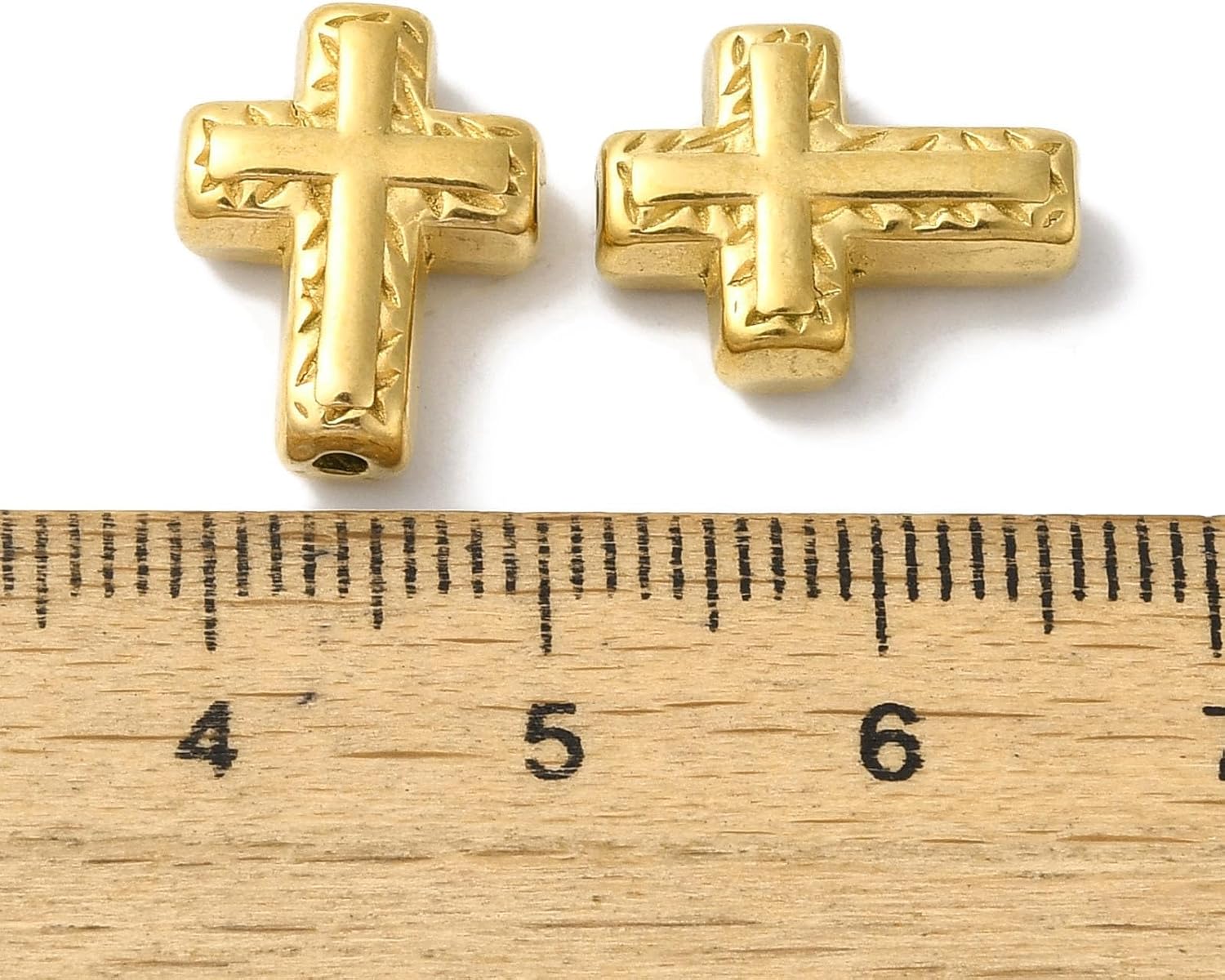 LiQunSweet 20 pcs 304 Stainless Steel Golden Color Cross Beads Religious Crucifix Jesus Spacer Beads for DIY Jewelry Bracelet Necklace Crafts Keychain Phone Decor image 3