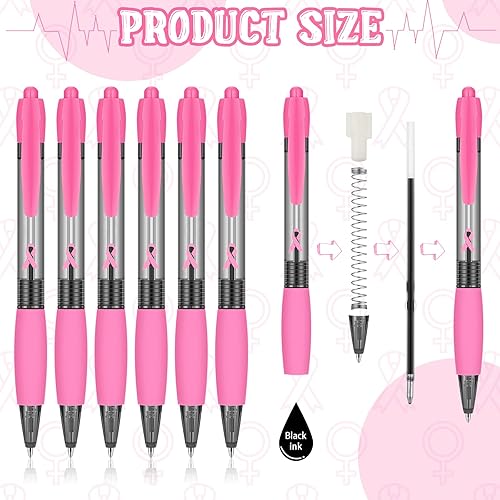 Miniatura 7 de Bolígrafo retráctil de gel con cinta rosa, tinta negra, rosa, punta fina, concientización sobre el cáncer de mama, bolígrafos rosados para la