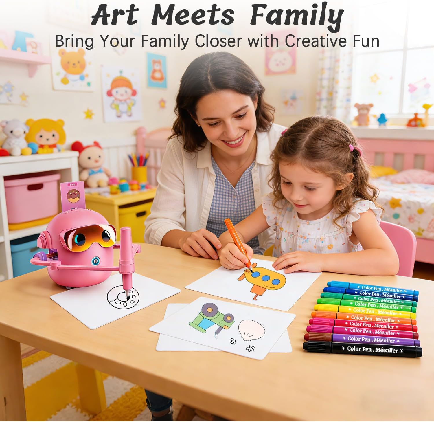 Drawing Robot for Kids with 100 Cards, 12 Colorful Pens & 4 Paintbrushes Montessori Painting Toys for 3-12 Years Old, Voice Read Early Learning Educational Gift for Boys & Girls