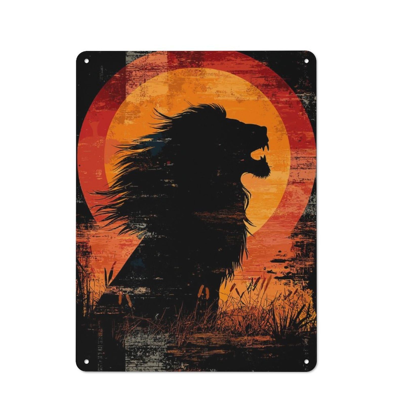 Junmoney Lion Silhouette Sunset Retro Tin Wall Plaque 40X30cm For Dining Room Or Kitchen, For Home Decor Collectors