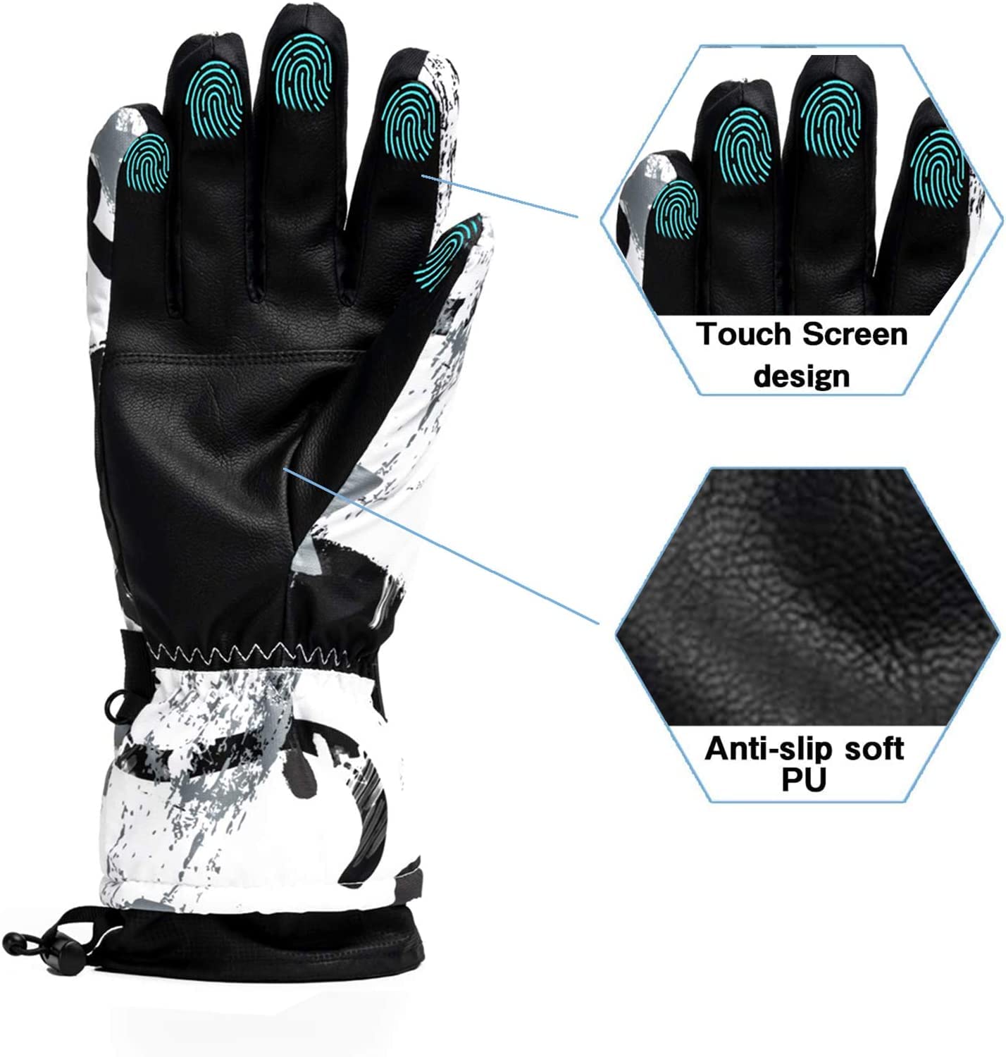 Ltrototea, Guanti da sci fino a -34 °C, guanti da neve touchscreen, invernali, caldi al tatto, impermeabili