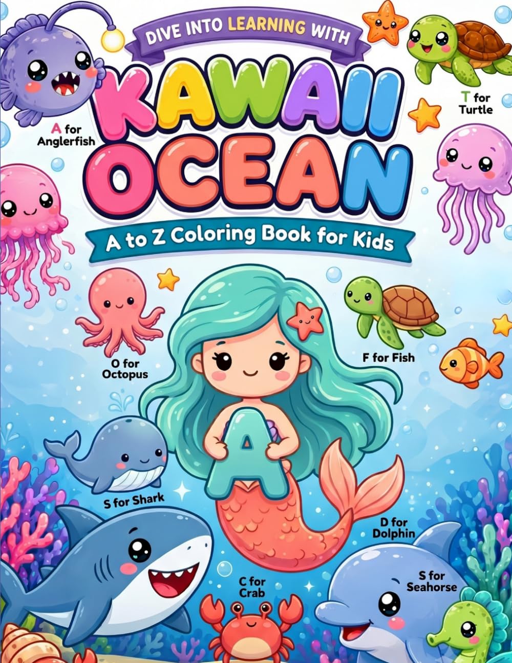 Kawaii ABC Ocean Edition: A Fun Coloring Book for Kids | Learn the Alphabet with Cute Sea Creatures: 26 Adorable Underwater Characters from A to Z · ... and Preschoolers (Kawaii Learning Series)