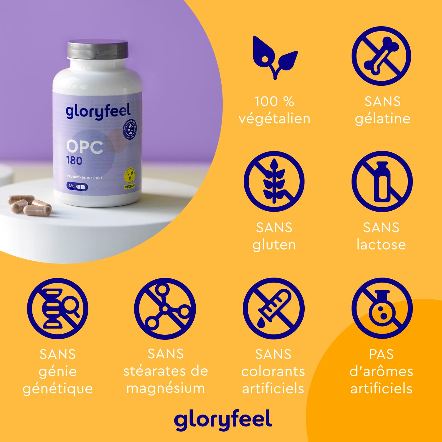 OPC 95% Extrait de Pépins de Raisin Resvératrol + Vitamine C, 1052mg d'OPC pur issu de Raisins Français - 180 Capsules Végétaliennes, Antioxydant Puissant, Proanthocyanidine Oligomérique