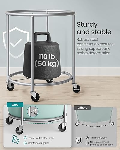 Miniatura 7 de SONGMICS 50.2-Gallon (190 L) Laundry Basket with Wheels, Rolling Round Heavy-Duty Laundry Hamper Cart with Steel Frame and Removable Bag, 2 Locking