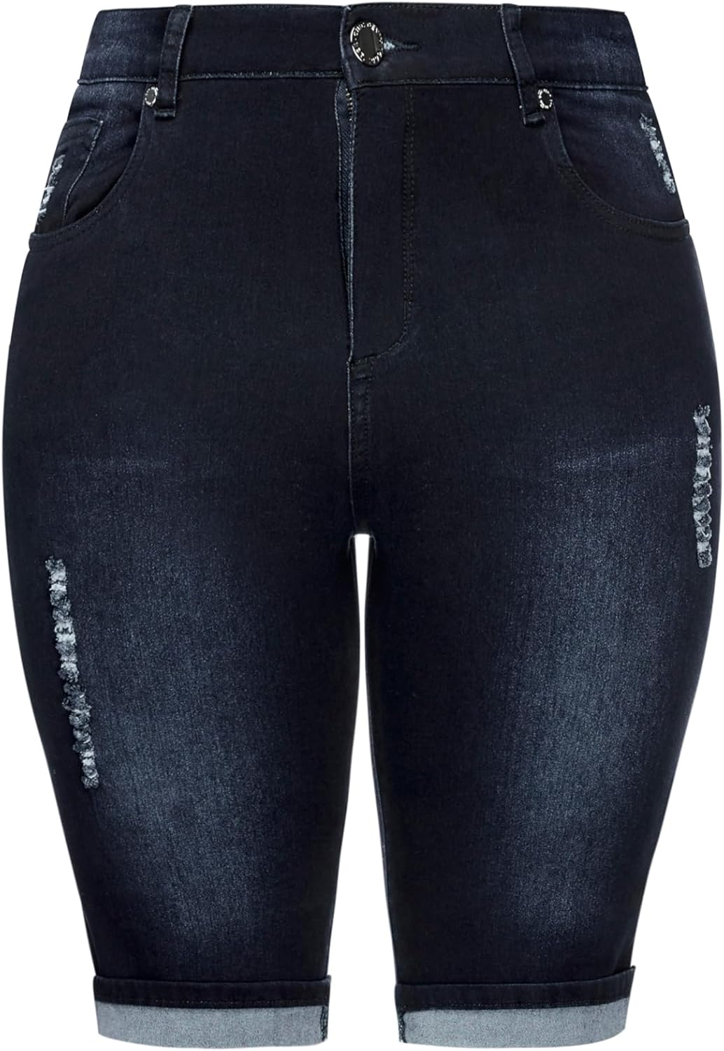 City Chic Women's Plus Size Shorts - Knee Length Turn Up Denim - Image 3