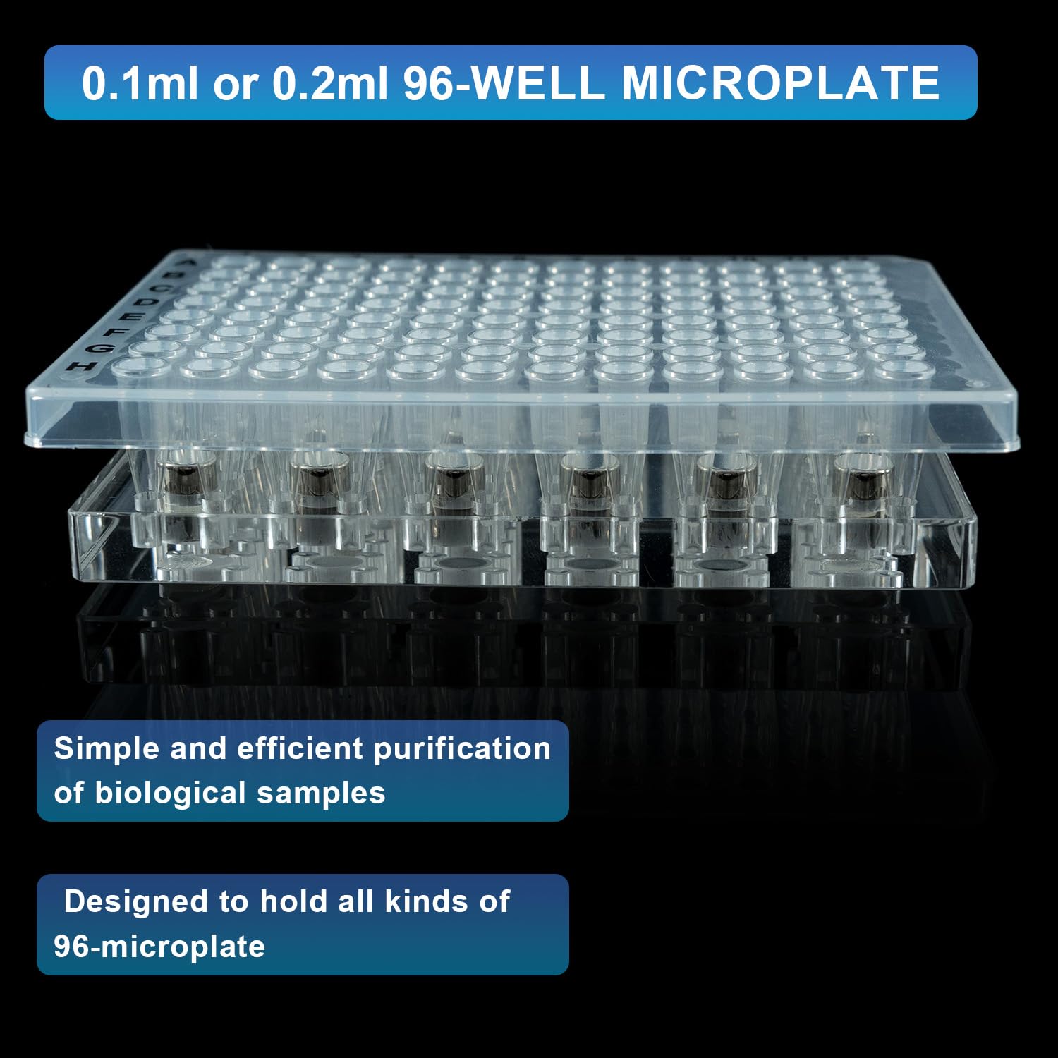 Lab Use Magnetic Rack Separator for DNA, RNA or Protein Purification for 96-Well deep Well Plate for 0.1ml or 0.2ml 96-Well microplate