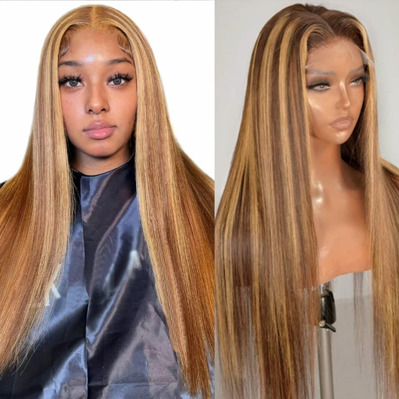 Streaks Heat Resistant Fiber Hair Synthetic Lace Front Wigs -  #Blonde brown Amazon.com : BTWTRY Ash Blonde Wig Long Straight Ash Honey  main image 2