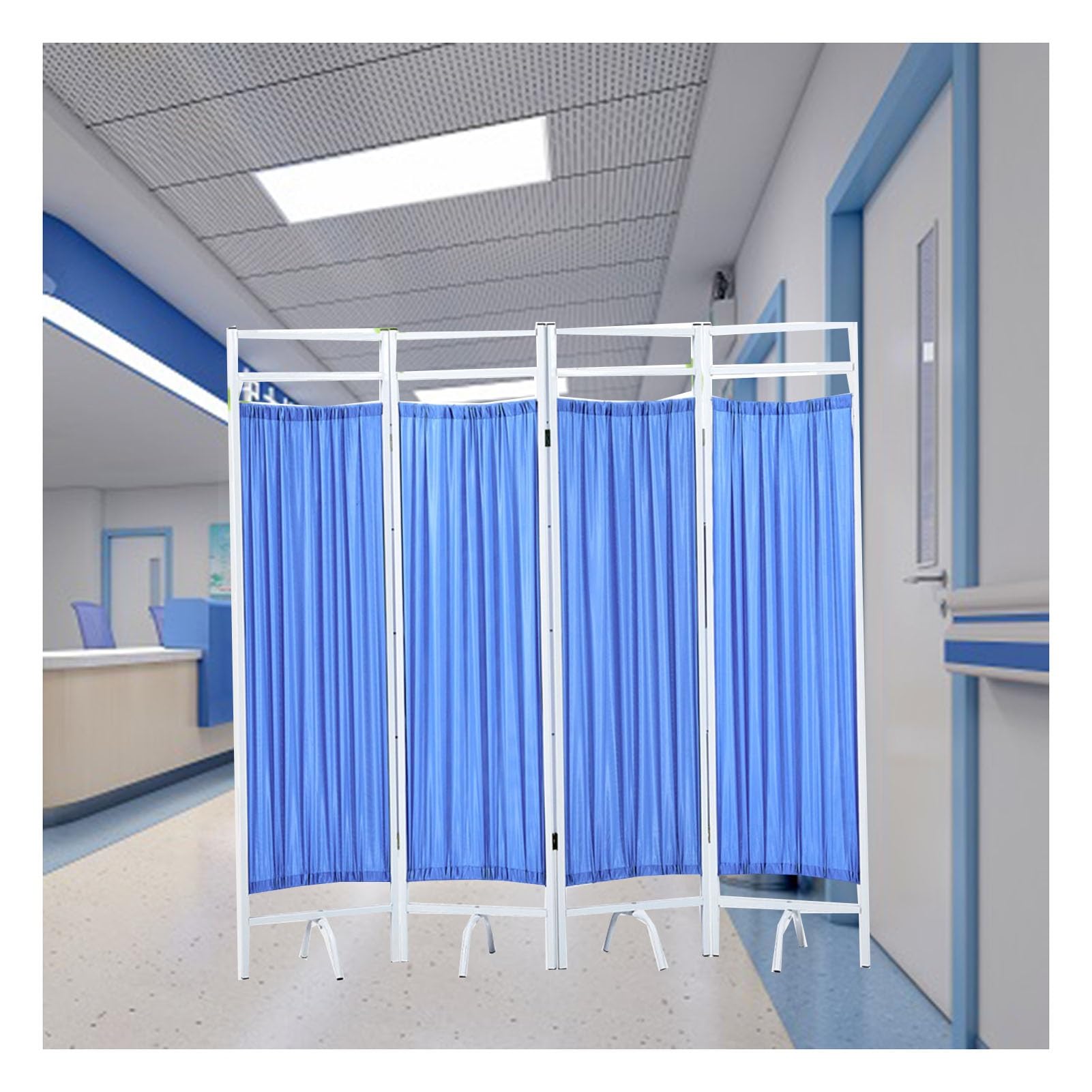Paravent intérieur pliable médical bleu - Séparateur de confidentialité 4 pièces